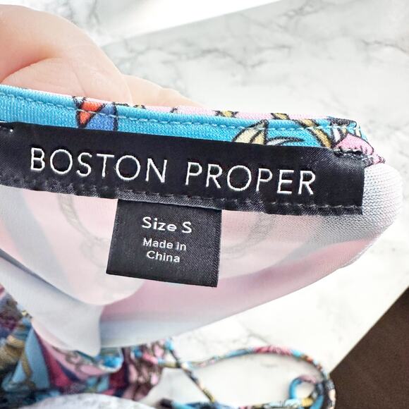 Boston Proper Scarf Border Print Blue & Pink Maxi Dress Women's Size Small - Picture 7 of 10